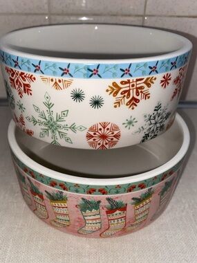 Fitz And Floyd Pet Dog Cat Bowls Set Christmas